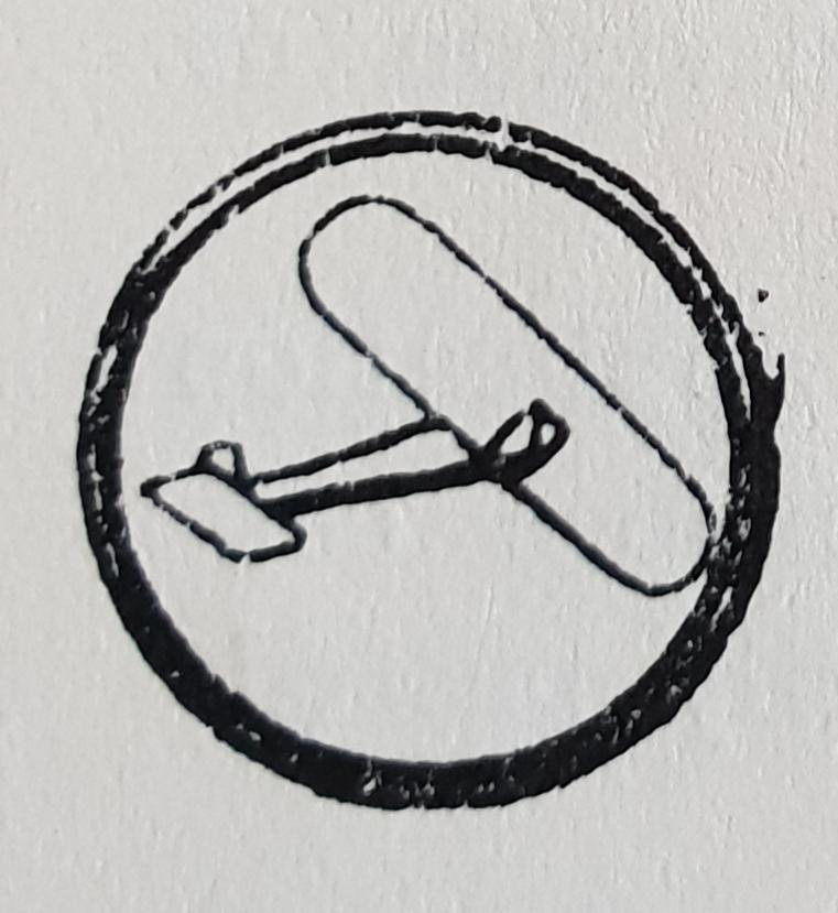 Ink drawing of the badge featuring a sketch of an aeroplane within a circle.